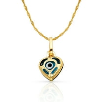 Ioka-14K Yellow Gold Evil Eye Heart Charm Pendant with 0.9mm Singapore Chain Necklace - 16"