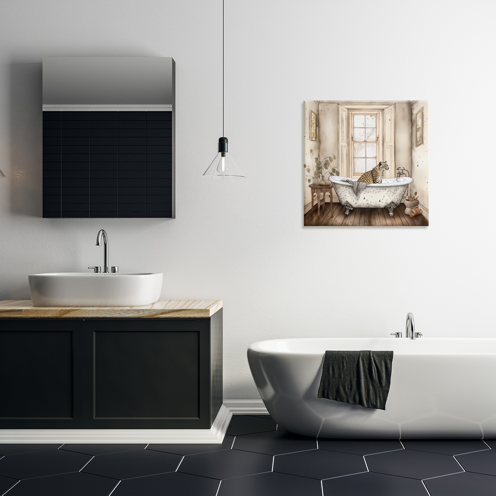 Neutral Leopard Bathtime Canvas Wall Art, design by Sasha