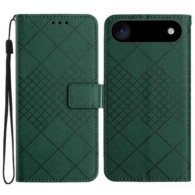Flip Wallet Case for iPhone Air with Kickstand & Wrist Strap, Shockproof TPU Inner Green