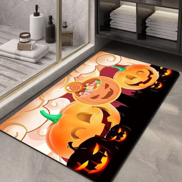Alfombras de baño, alfombras para sala de estar, alfombra de área, alfombra de baño, felpudo de Halloween con estampado de calabaza, felpudo de Acción de Gracias, felpudo duradero y fácil de mantener,