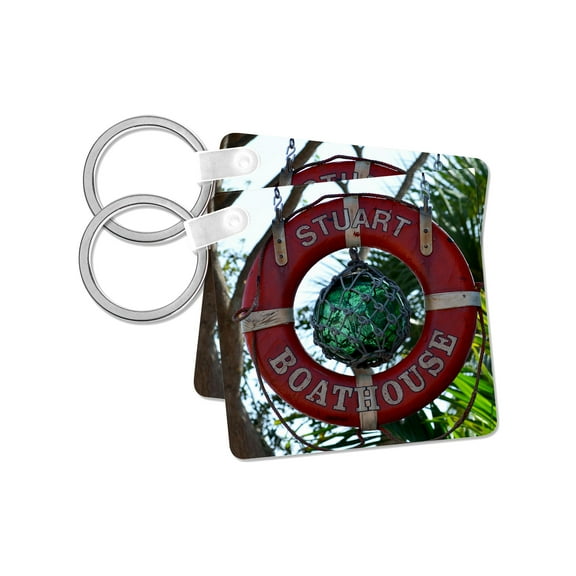 3dRose, Stuart boathouse fishing float sign florida, set of 2 Key Chains