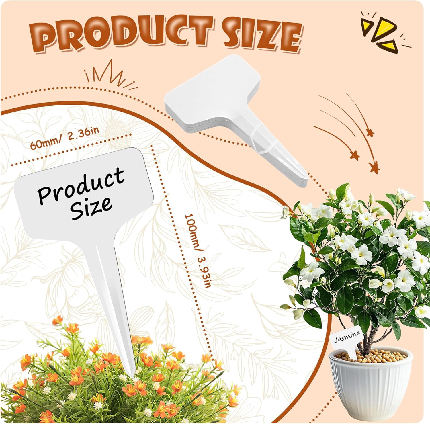 Plant Labels Waterproof Plastic Garden Labels T-Type Flower Name Tags Seedling Marker with Permanent Marking Pen