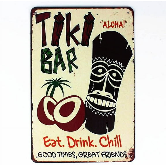 Tiki Bar Decor Eat Drink Chill Tin Sign Metal Wall Plaque 12" x 8"