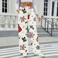 thumbnail image 6 of Women's Fashion Casual Loose Printed Wide-Leg Sports Pants with Christmas Print, Comfortable Home and Outdoor Wear, Elastic Waist with Drawstring for Easy Fit, Beige, S, 6 of 7