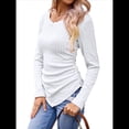 thumbnail image 3 of Camisas de Larga para Mujer, Cuello en V, Punto Acanalado, Corte Entallado, Suéter Ligero, Blusas Informales Elegantes de Otoño L, 3 of 8