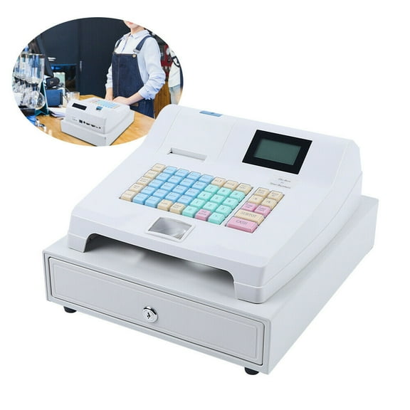 Electronic Cash Register Pos System 71-60 48 Keys Restaurant Bar Retail  Drawer 48 Keys Electronic Cash Register with Flat Keyboard and Thermal Printer,Multifunctional Cash Register Easy to Use