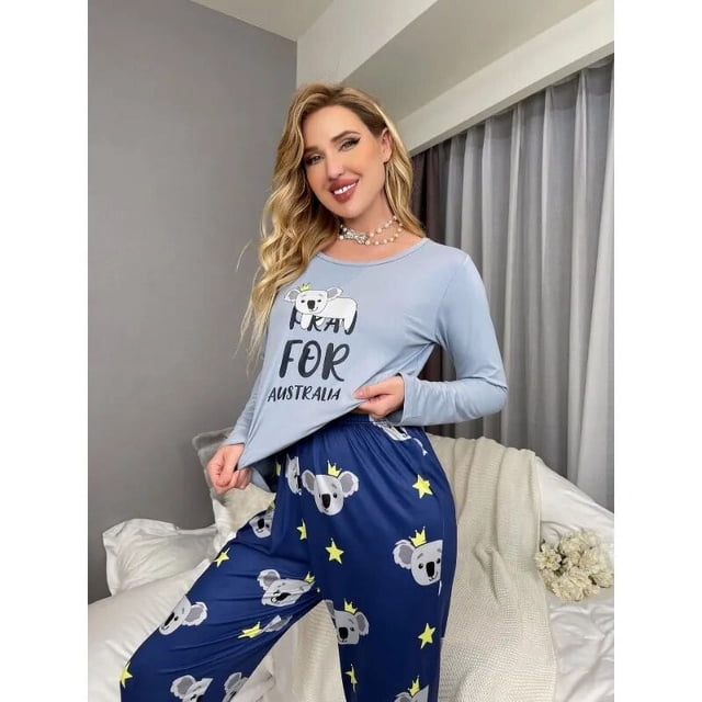 Pijamas para mujer Otoño Invierno conjuntos de pijamas con estampado navideño ropa informal de manga larga para el hogar moda nueva en ropa de dormir para mujer