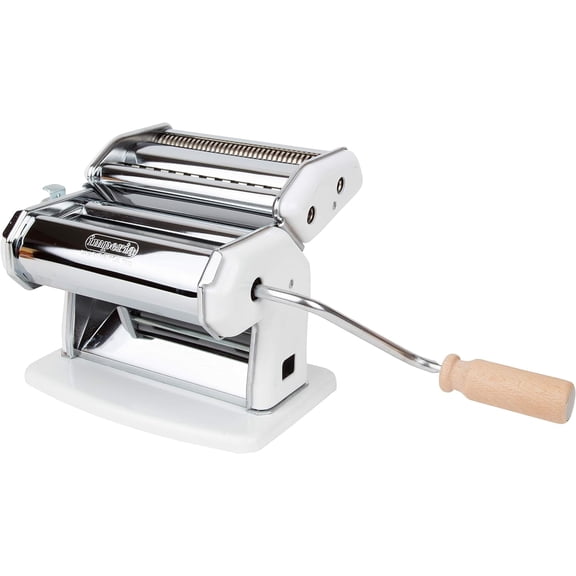 Imperia Pasta Maker Machine, White, Made in Italy - Heavy Duty Steel Construction with Wood Handle