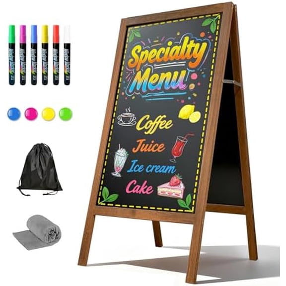 A Frame Chalkboard Sign, 40" x 20" Magnetic Outdoor Chalk Board Signs, Wooden Standing Double-Sided Sidewalk Chalk Board for Restaurant Menu, Cafés, Christmas, Wedding$$Office