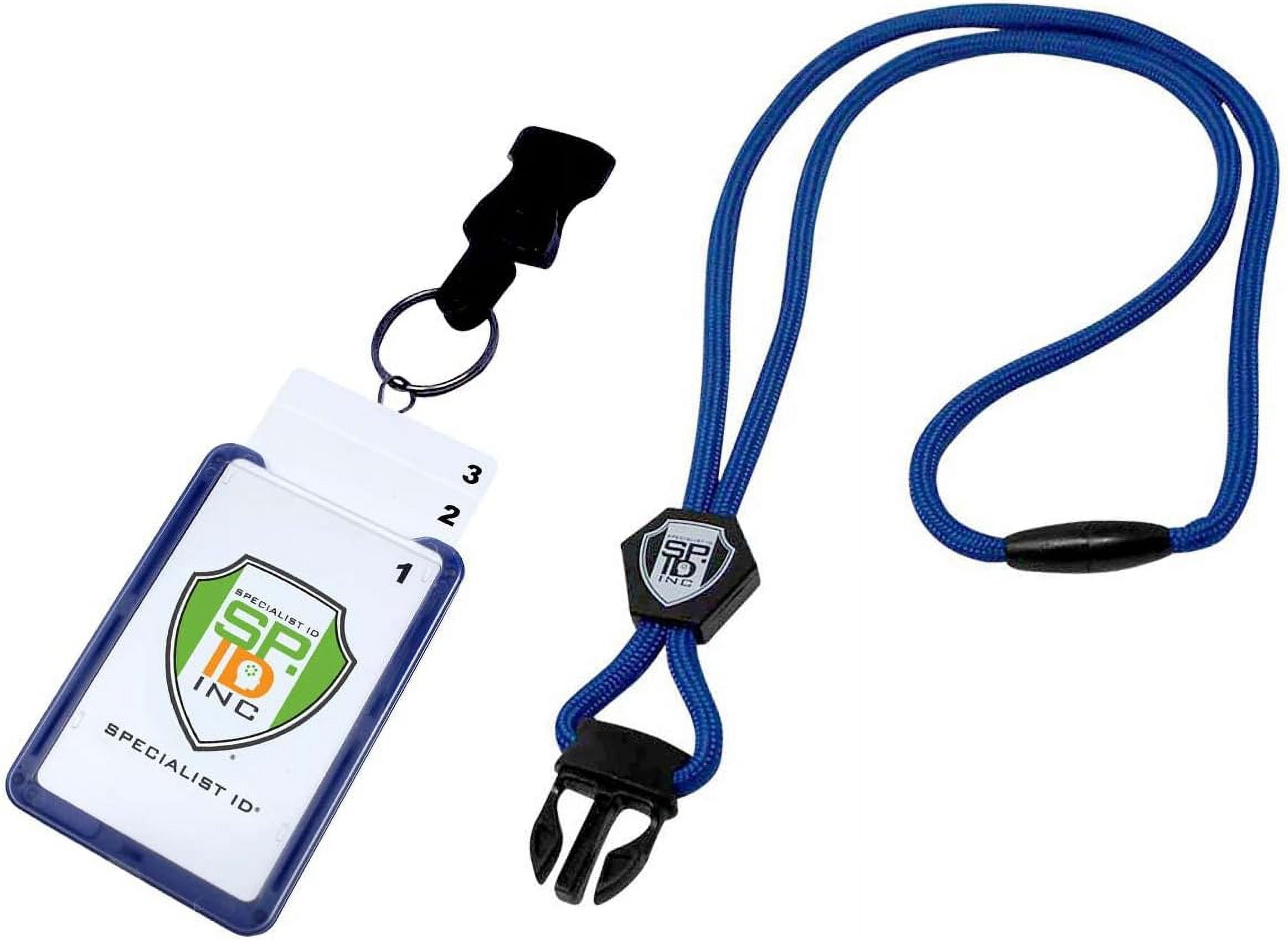 Specialist ID Vertical Top Load Three Card Badge Holder - Hard Plastic with Heavy Duty Breakaway Lanyard w Quick Release Metal Clip & Key Ring (One Holder / 3 Cards Inside) (Royal Blue)