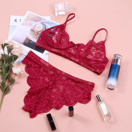 DondPO Lingerie for Women Lingerie Set Bra Wireless Set Gathered Underwear Pajamas Sexy Women s Lingerie Set Thin Lace Women s Lingerie Sleep & Lounge Sexy Pajama Sexy Lingerie Wine L