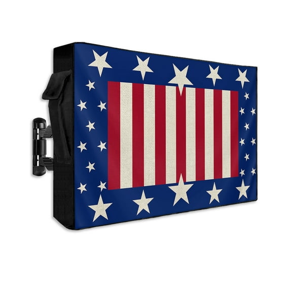 4th of July Red Stripes Outdoor TV Cover 30 to 32 Inch Weatherproof, Vintage Patriot Independence Day 600D Oxford TV Covers with Waterproof Zipper, Outside Flat TV Screen Protector 30"Wx19"Hx4.5"D