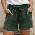 thumbnail image 2 of vigerkar Summer Cotton Linen Shorts for Women Elastic High Waist Casual Solid Lightweight Shorts Drawstring Comfy Short Pants with Pockets AG, M, 2 of 7