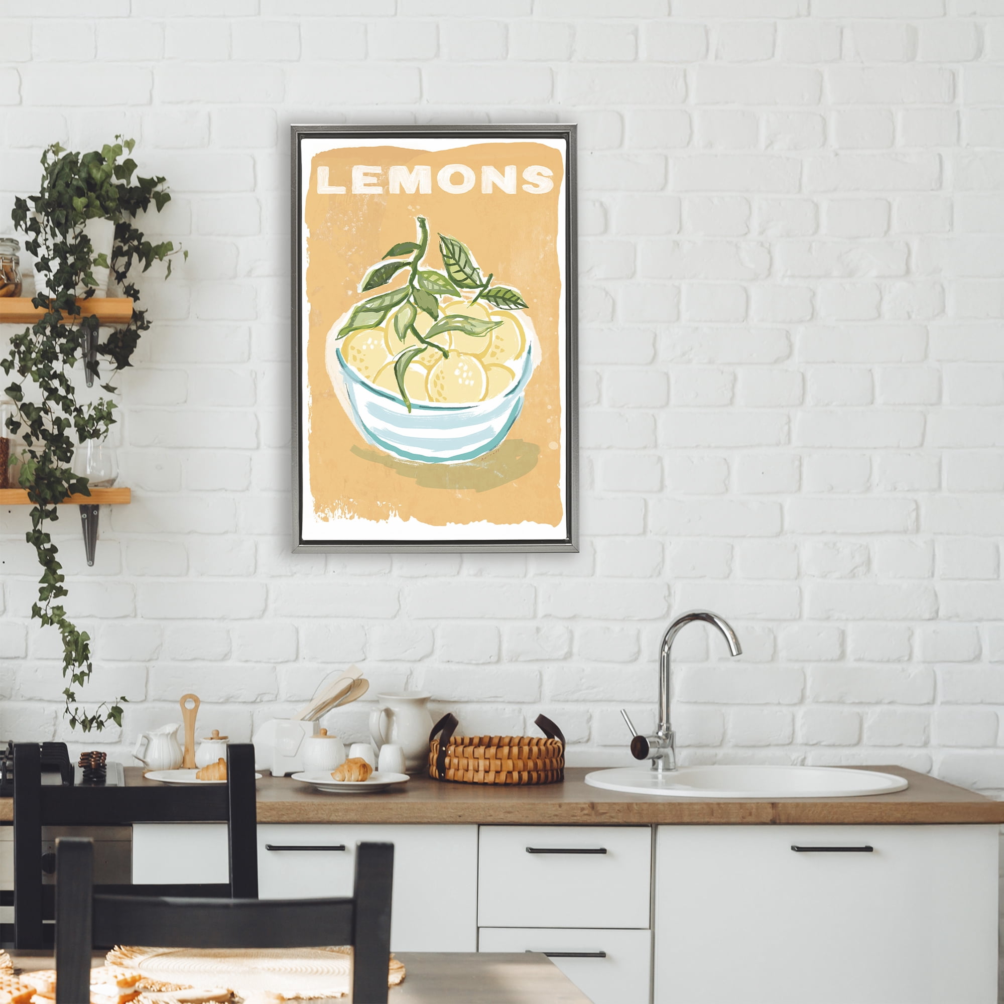 Stupell Industries Lemon Twist Motif Gray Framed Floater Canvas Wall Art, design by Chad Barrett