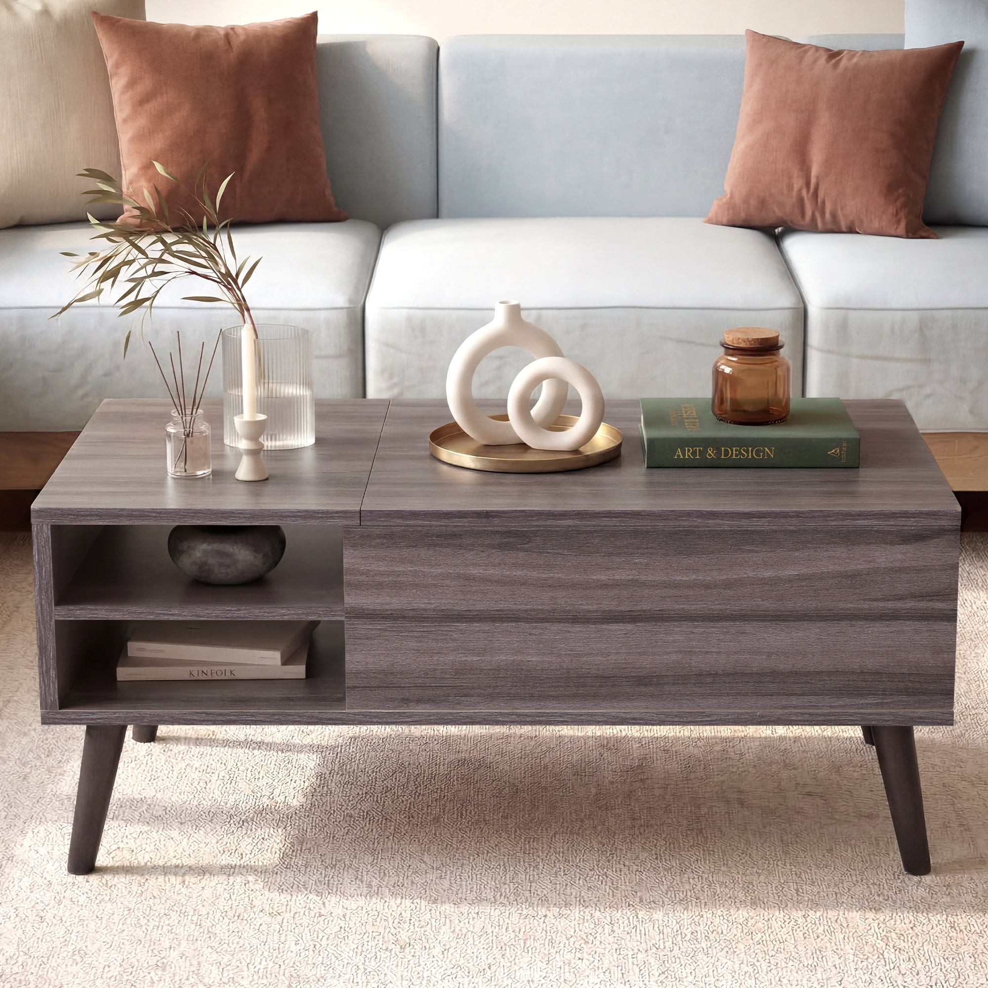 GALAXHERO Coffee Table with Removable Storage Shelves Lift Top Small Coffee Table for Living Room Grey