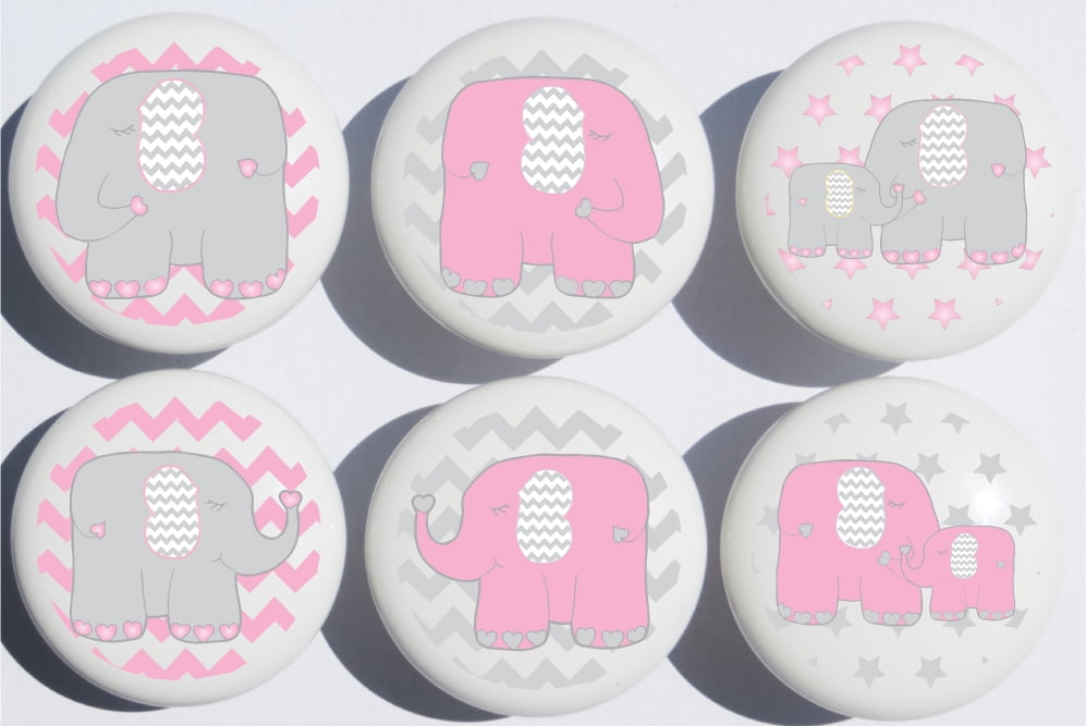 Pink Elephant Drawer Pulls Jungle Safari Elephant Nursery Decor