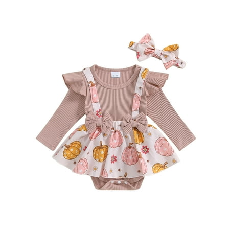 

AYLMMRTS Baby Girl Halloween Outfit Pumpkin Print Romper with Headband