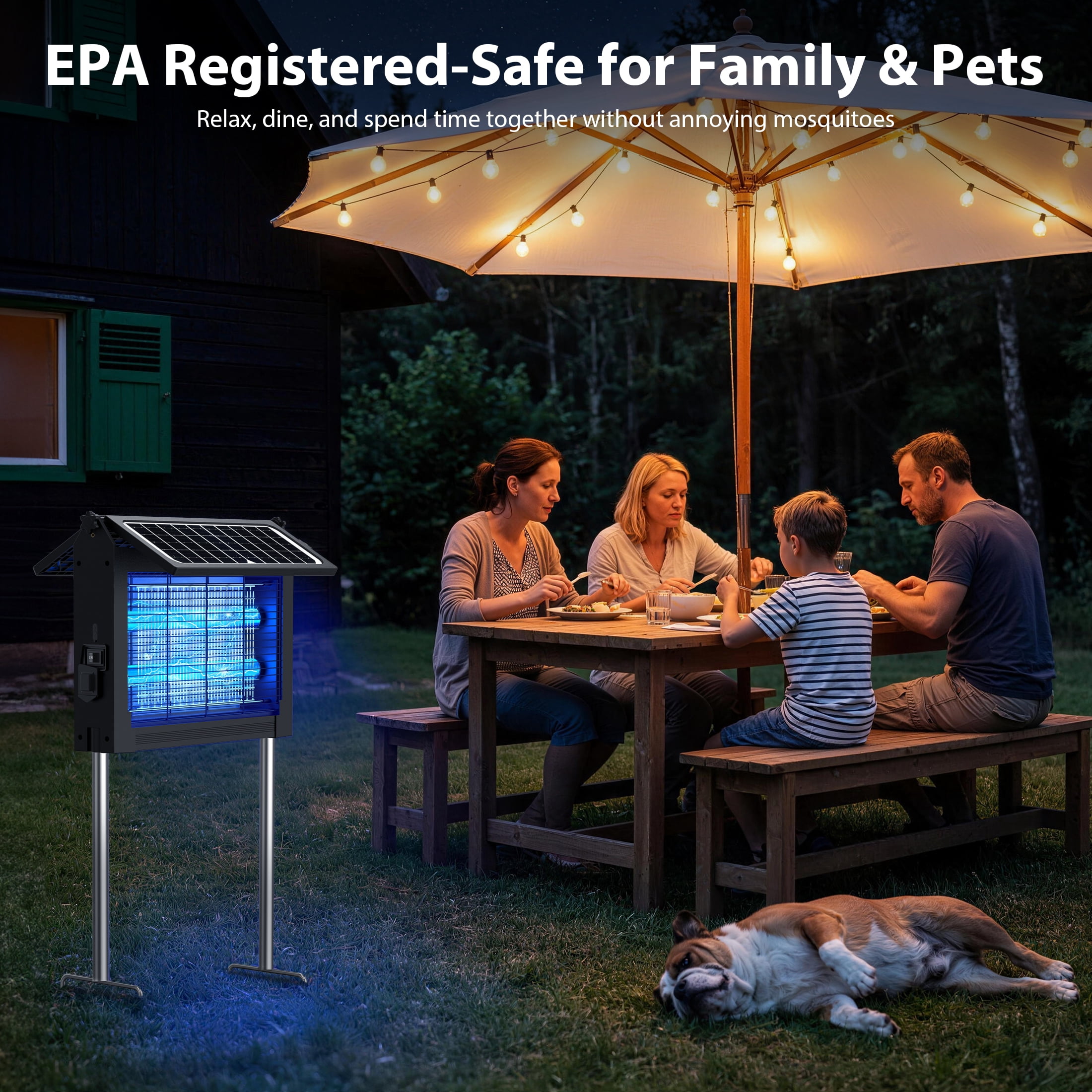 Aukfa Bug Zapper Outdoor, 1 Acre Rechargeable Mosquito & Fly Zapper, Dual Solar Panels, IPX5