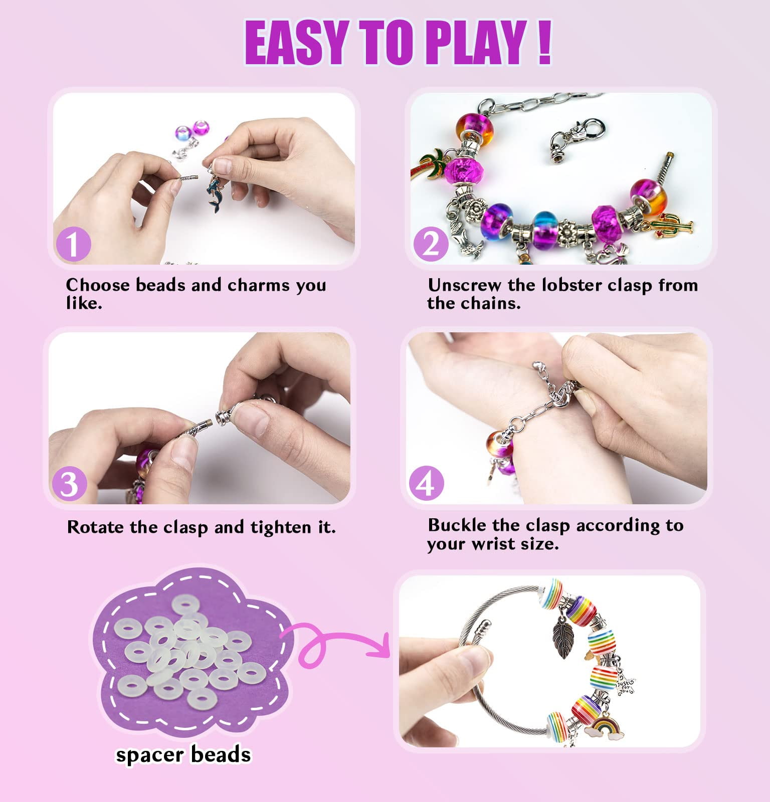 Charm Bracelet Making Kit, Rongsi 150 Pcs Jewelry Making Supplies Including Pendants Neck Chains, Unicorn Gifts Set for Teen Girls Arts and Crafts for Kids Ages 5-12