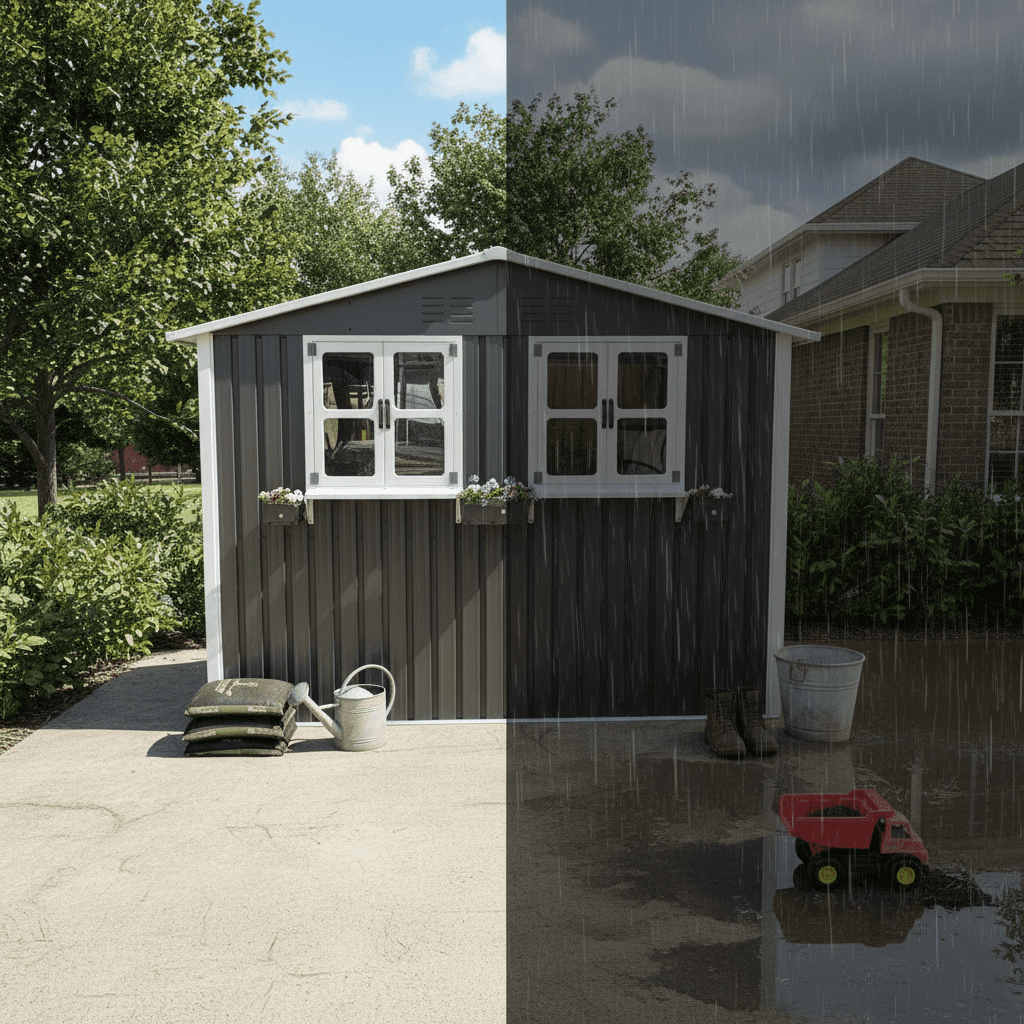 Mintazer 6×9ft Modern Metal Outdoor Storage Shed with Windows & Lockable Doors, Waterproof Weatherproof Garden Shed for Backyard Patio, Gray