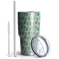 thumbnail image 2 of 30oz Light Blue Christmas Santa and Tree Pattern Tumblers Stainless Steel Tumbler with Lid and Straw,Vacuum Insulated Double Wall Travel Tumbler Cups Mug with Cleaning Brush for Coffee,Tea, 2 of 7