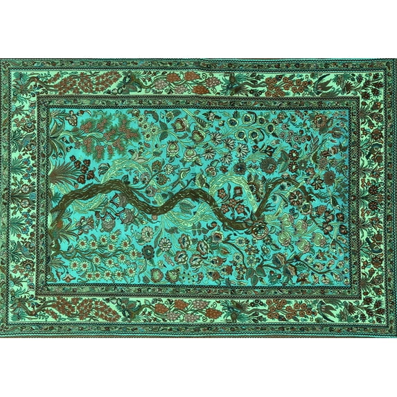 Ahgly Company Machine Washable Indoor Rectangle Animal Turquoise Blue Traditional Area Rugs, 8' x 10'