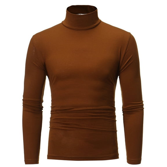 T-shirt Solid Color Long Sleeve Cotton Men Turtleneck Slim Basic Top for Spring