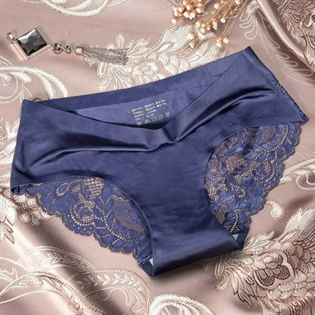 

Womens Panties Women Breathable Ice Silk Texture Seamless Brief Briefs Panties Women s Mid Waist Lace Ladies Panties Dark Blue XXL