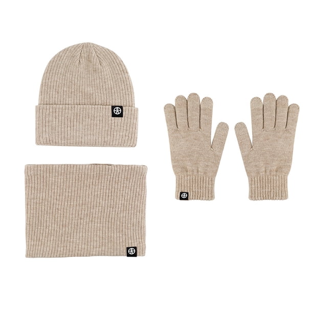 Conjunto de tres piezas de guantes, gorros y bufandas de punto cálidos de estilo europeo e invernal con terciopelo grueso y gorro. Bufandas, gorros y mitones para mujer.