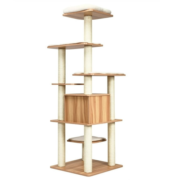 Spaco Cat Tree, 57-Layer Wooden Cat Tree Tall Cat Tower with Sisal Posts and Condo-Natural, Cat House with Platform Bed, Large Cozy Condo