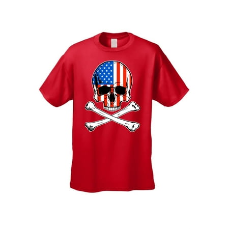 - USA Flag T Shirt Skull with Crossed Bones Men's Short Sleeve Tee