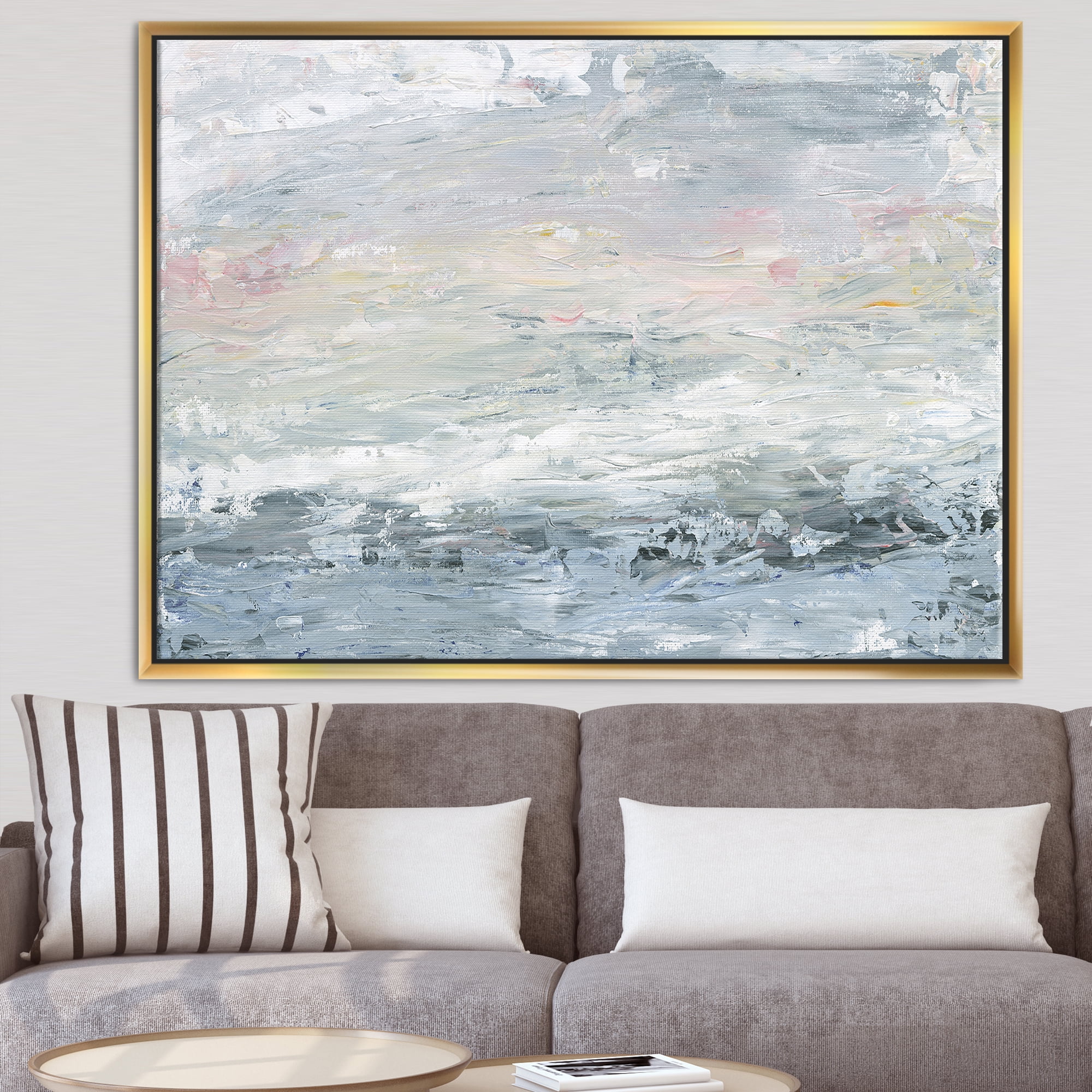 Designart ' Gray Handpainted Abstract Watercolor II ' Contemporary Framed Canvas