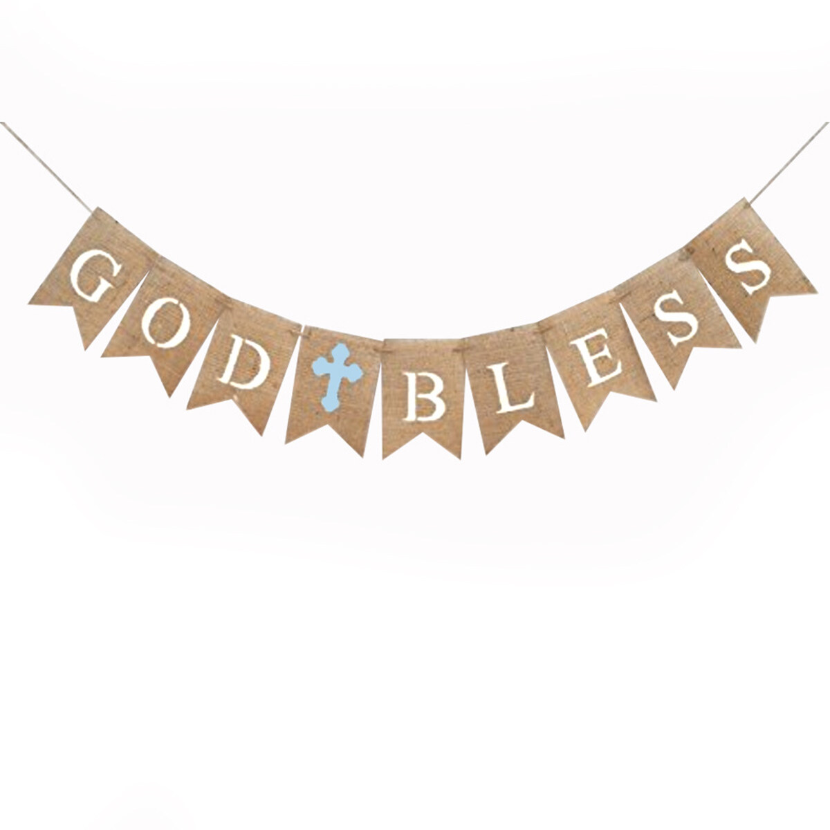 Christening banner 2.8 Meters GOD BLESS Letters Burlap Forked Tail