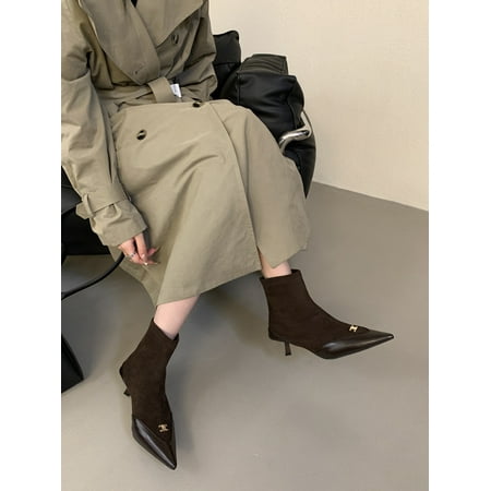 

HHH 2024 Autumn and Winter New Slimming Pointed Stitching Flat Ankle Boots Elastic Flat Heel Bootie Women s Shoes Skinny Boots