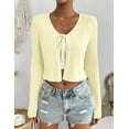 thumbnail image 3 of Women's Tie Front Long Sleeve Rib Knit Shrug Sweaters Cardigan Crop Top, 3 of 6