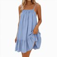 thumbnail image 6 of Women Summer Spaghetti Strap Swing Mini Dress Casual Ruffle Hem Loose Cami Dress, 6 of 7