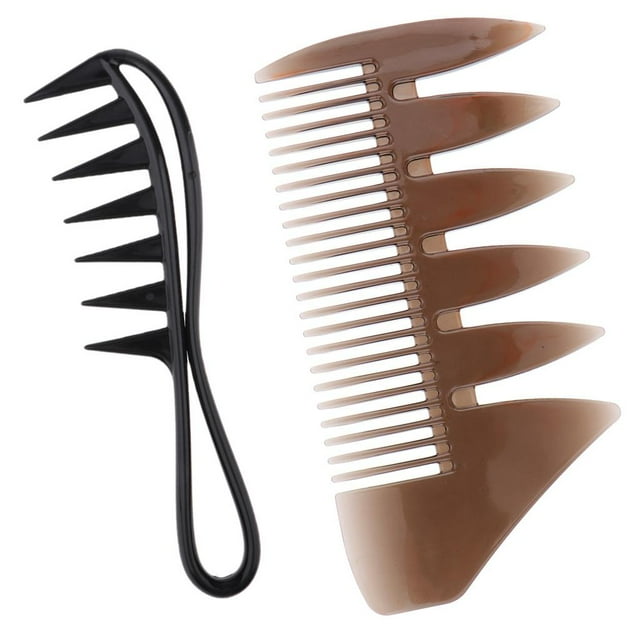 Peines de cabellero multiusos Yinane 2 piezas Peine de dientes anchos para hombres negro gris