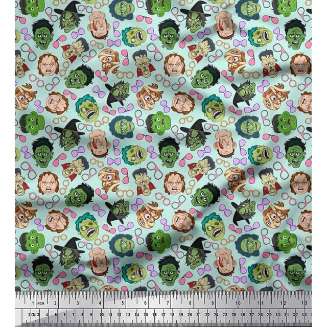 Soimoi Poly Georgette Fabric Specs,Bow & Witch Face Halloween Print Fabric by The Yard 42 Inch Wide