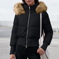 thumbnail image 2 of Purcolt Women's Cropped Puffer Jacket with Furry Hood Long Sleeve Full Zip Warm Winter Coats Casual Thick Outerwear, 2 of 8