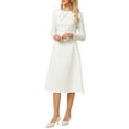 thumbnail image 4 of INSPIRE CHIC Women's Pleated Neck Winter Long Sleeve A-Line Midi Dress 2XL White, 4 of 5
