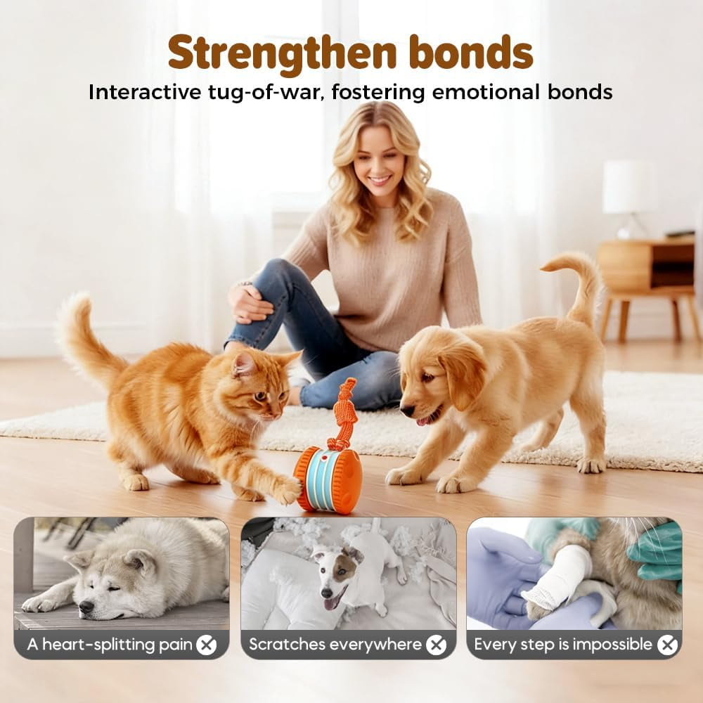 Interactive Dog Toy – Automatic Electric Rolling Ball with Rope, Motion-Activated Play, Random Movement, Rechargeable, Ideal for Boredom Relief for All Dog Sizes