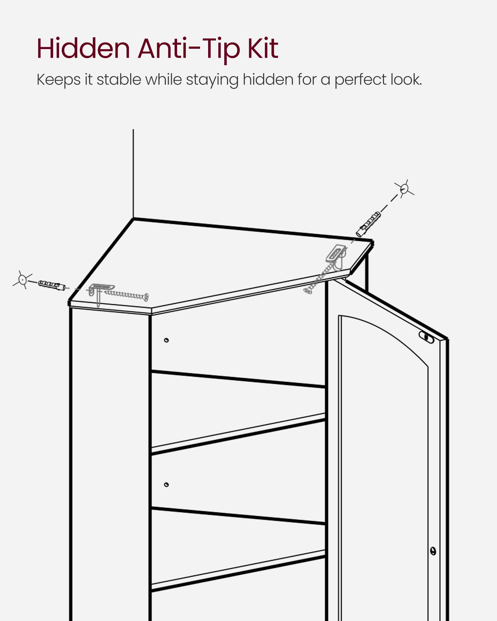 VASAGLE Floor Cabinet  Storage Cabinet with 2 Doors and 4 Adjustable Shelves Tall Corner Cabinet Modern Farmhouse Design, White