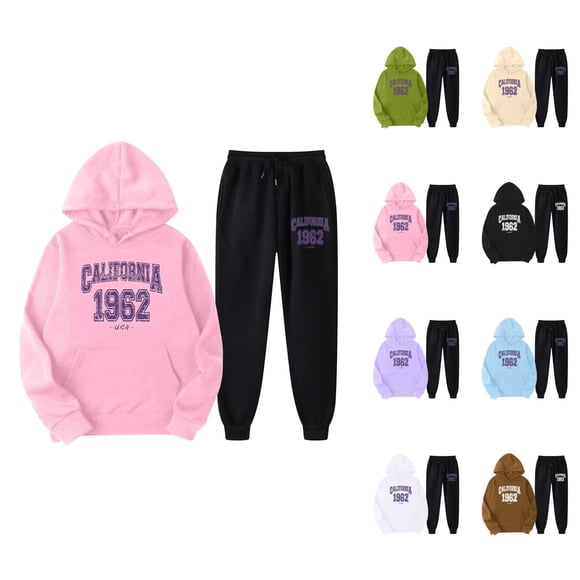 California Hoodie and Sweatpants Set for Women Fall Winter Hooded Sweatshirt and Jogger 2 Piece Set Womens Track Suit