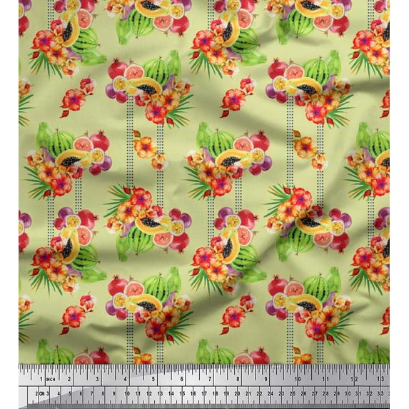 Soimoi Cotton Poplin Fabric Flowers & Mix Fruits Print Fabric by The Yard 56 Inch Wide