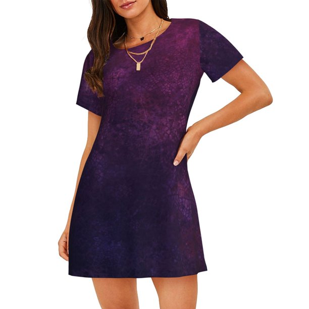 Balery Black Dark Blue Purple Camisón de manga corta con cuello redondo para mujer, cómodo y elegante.