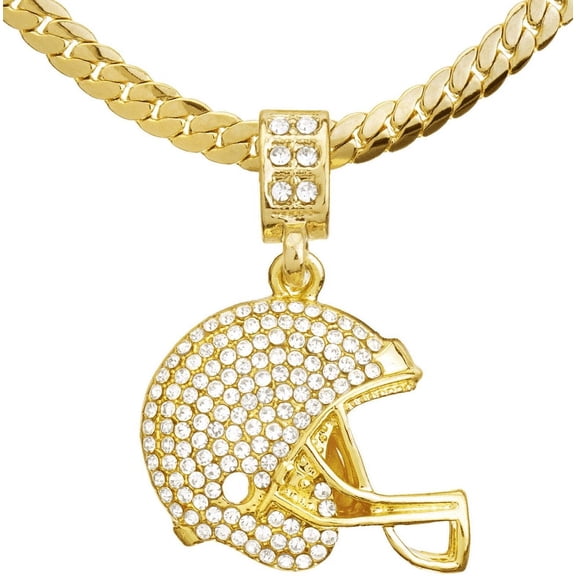 Football Helmet Gold Tone with 20" Miami Cuban Chain Necklace MCP 1049 G