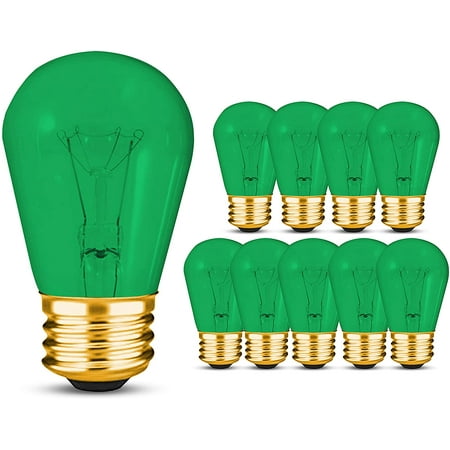 

OhLectric OL-47648 S14 Incandescent Bulbs for Outdoor String Lights - E26 Base 11 Watts 130 Volt - Dimmable Sign Light Bulbs with 5000 Lighting Hours Transparent Green Pack of 10