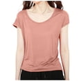 thumbnail image 2 of Lixiuxyad Round Neck Short Sleeved Slim Fit Versatile Base Shirt For Women's Casual T Shirt Summer Tee Shirts,Pink M, 2 of 5