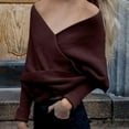thumbnail image 2 of Cross V Neck Sweater Women Comfy Soft Knit Wrap Top Womens Casual Pullover Off Shoulder Going Out Blouses (Free Size, Coffee), 2 of 5