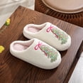 thumbnail image 3 of Christmas Plush Slippers Tree Bow Pattern Slippers, Slip-On Warm House Shoes for Christmas Party (White 38-39), 3 of 10